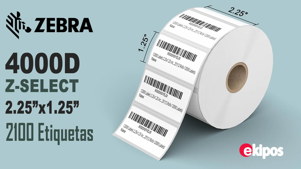 Zebra   Z-Select 4000D 2.25x1.25 Pulg   - Rollo de 2100 Eti.             