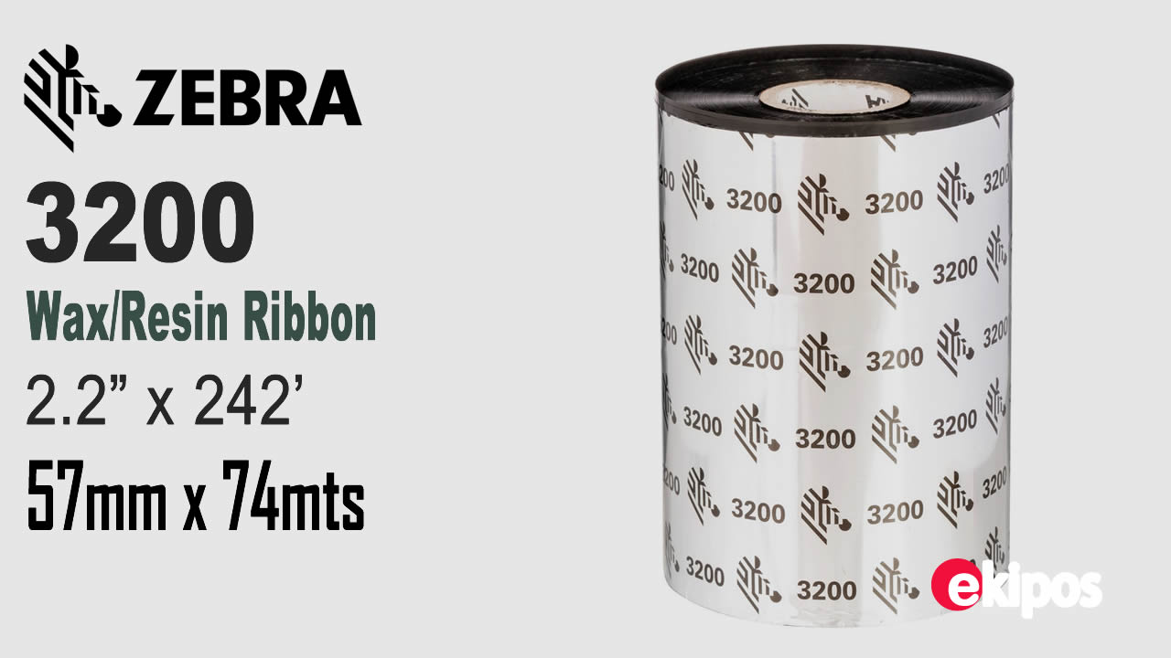Zebra 3200 Wax/Resin 1.3 Pulg. (57mm) 74 mts. - Rollo   