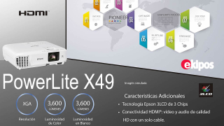 Epson, PwerLite X49 3LCD XGA proyector para aula con HDMI  Proyector Portátil  - V11H982020  