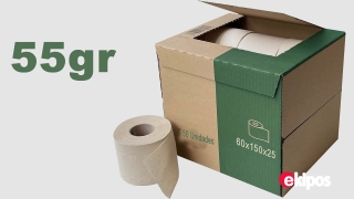 Rollos de papel térmico en blanco  para impresoras  60mm ancho 150mm diámetro 250mm buje  55gr - Caja de 50 Unidades    - Impresión reversa personalizada                  